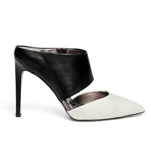 Sam Edelman Monroe Black and Ivory Snake Skin & Leather 4.5" High Heels Sz 9